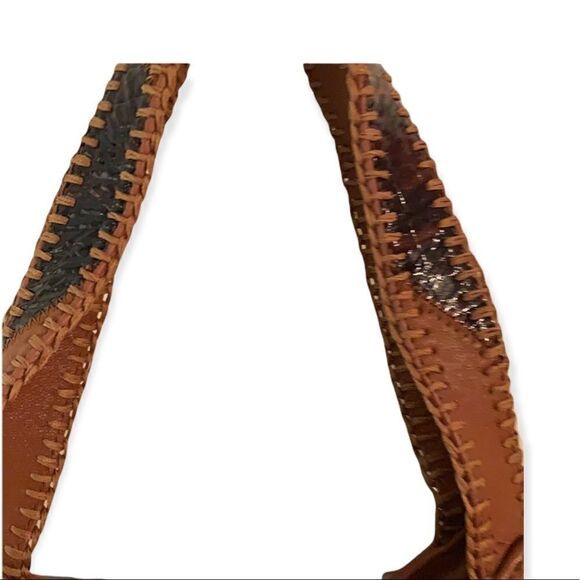 CHI by Falchi Purse Brown Leather & Reptile Satchel Bag - Picture 3 of 11